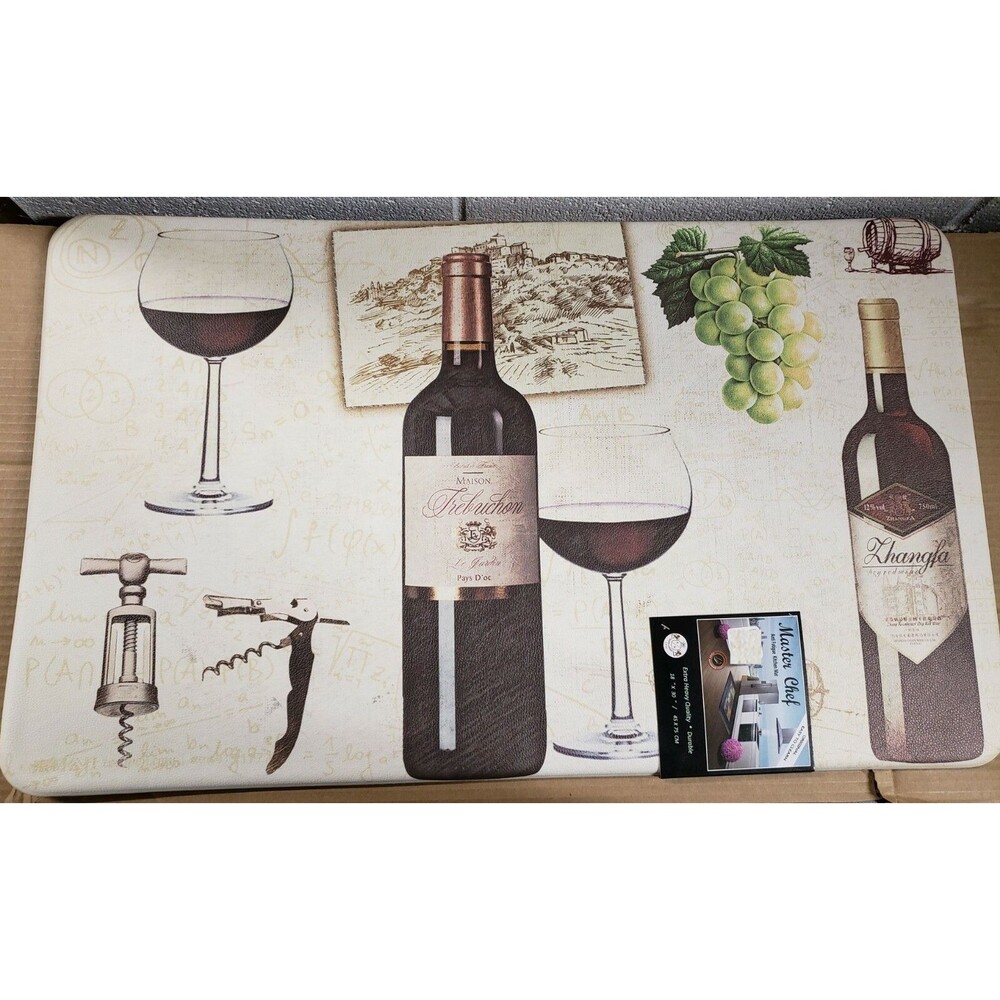 ANTI-FATIGUE NON SLIP FLOOR MAT (18"x30") PVC,WINE BOTTLES & GLASES, Master Chef